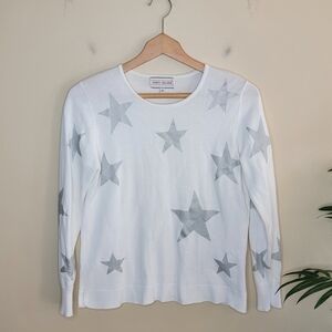 Caryn Vallone | White Long Sleeve Sweater with Silver Star Print Size XS